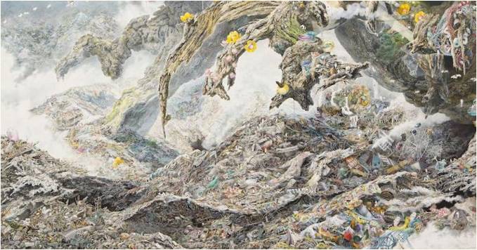 Манабу Икеда: монументална картина със зашеметяващи детайли на сцени на хаос след цунами