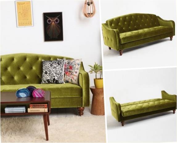 Стилен зелен диван в интериора на всекидневната