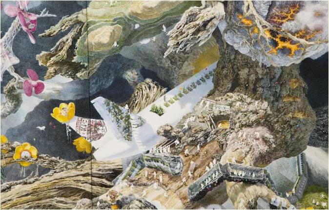 Манабу Икеда: монументална картина със зашеметяващо детайлни сцени на хаоса след цунамито