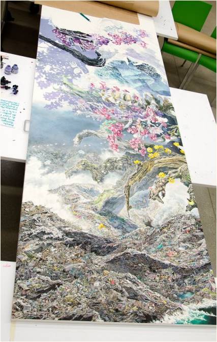 Манабу Икеда: монументална картина със зашеметяващо подробни сцени на хаоса след цунамито